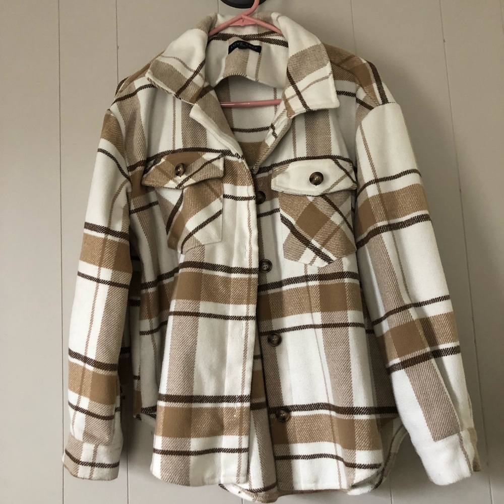 Womens button up brown plaid shacket